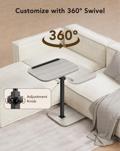 HUANUO Adjustable TV Tray, Height Adjustment TV Trays with 360° Swivel and 90° Tilt, Sturdy & Multi-Functional Sofa Table with Anti-Slip Bar, Space-Saving Side Table for Couch, Bedside, and Dining Use - color: Grey