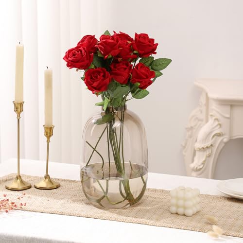 Brown Glass Vase, 10 Inches Large Glass Vase, Tall Glass Vases for Flowers, Modern Round Vases for Living Room, Dining Table, Shelf, Wedding, Office, Home - color: Brown