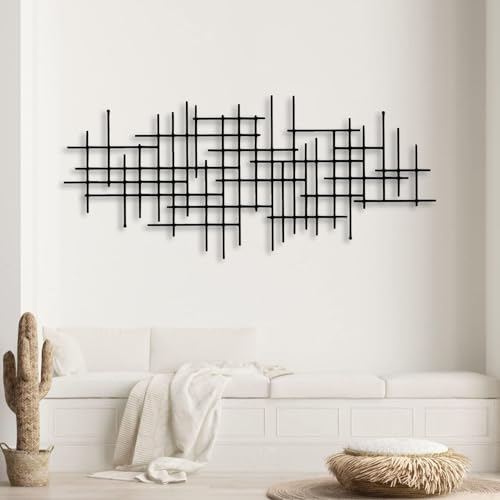 OZF Metal Geometric Line Wall Art, Modern Minimalist Abstract Metal Line Art Wall Decor for Living Room Bedroom Office Kitchen Dining Room (Black, 53 x 23 in | 135 x 59cm) - color: Black, size: 53L"x23W"