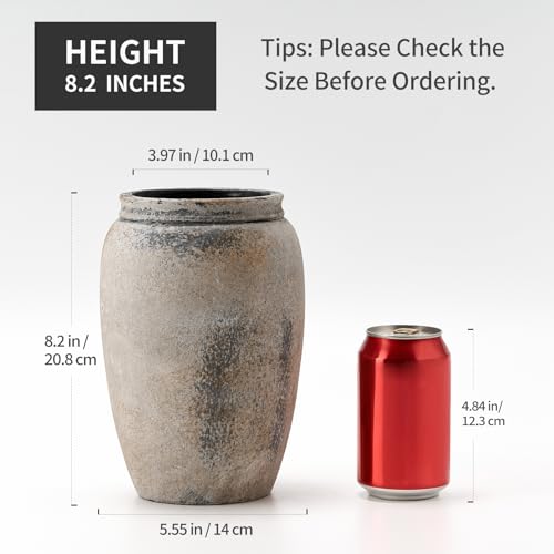 PORCER 8.2 Inch Ceramic Vase, Terracotta Rustic Vase Farmhouse Decorative Vase Boho Decor, Ceramic Vases for Home Decor, Living Room, Entryway, Floor, Holiday Wedding Christmas New Year Gifts - Gray - color: Gray- 8.2"