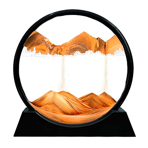 Muyan Moving Sand Art Picture Sandscapes in Motion Round Glass 3D Deep Sea Sand Art for Adult Large Desktop Art (Orange, 12 Inch) - color: Orange, size: 12 Inch