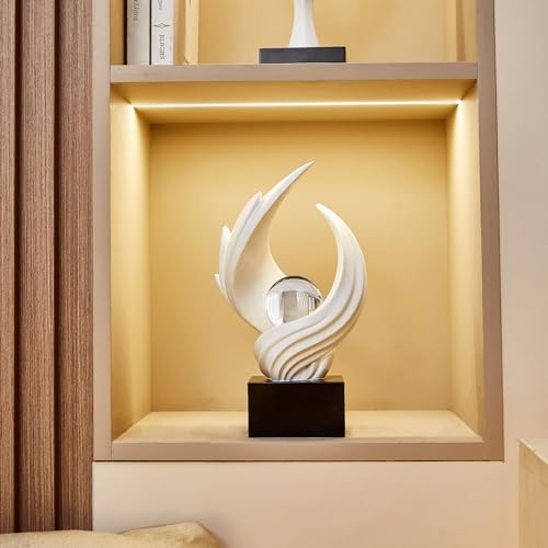 FJS Modern White Statue Table Decor for Living Room, Abstract Art Table Decor Accents, Resin Sculptures Home Decorations for Bookshelf TV Stand Living Room Dining Room Office - color: A-white
