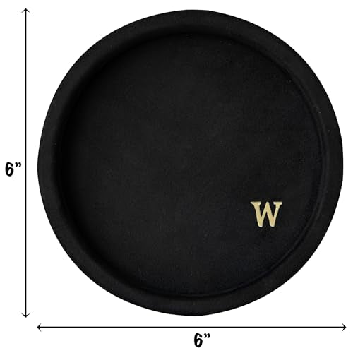 COLLECTIVE HOME - Velvet Jewelry Tray, 6" Monogrammed Jewelry Dish, Smooth Velour Display Dish for Rings, Earrings, Necklaces, Makeup, Personalized Gifts for Women (Black-w) - color: Black-w