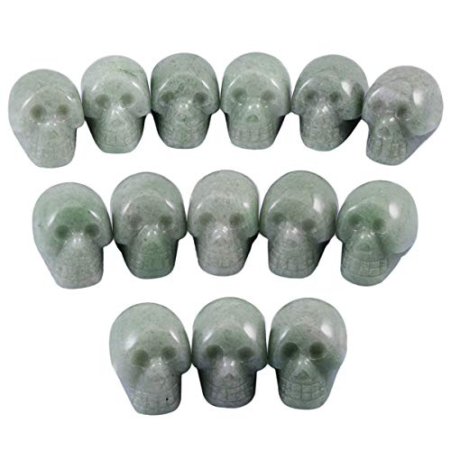 mookaitedecor 1 Inch Green Aventurine Crystal Skull Sculpture Set of 5, Hand Carved Gemstone Statue Figurine Collectible Healing Reiki - color: Green