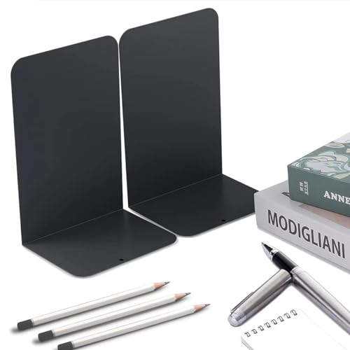 2Pcs Metal Bookends Heavy Duty Black/White Book Ends Support for Shelves Modern Minimalist Style Bookends Multi-Purpose Book Stoppers for Heavy Books School Office Library