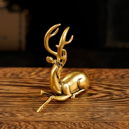 CHOVY Retro Handcrafted Nostalgic Deer Statue - 100% Solid Brass Body & Genuine White Copper Horns | Elegant Tabletop Decor, Vintage Desk Ornament, Unique Gift for Nature Lovers - style: Nostalgic Deer