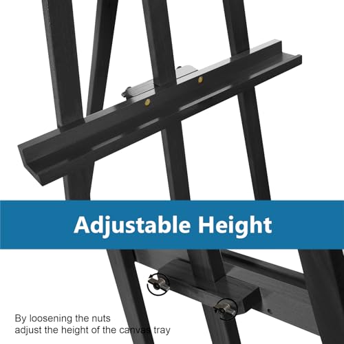 A - Frame Wooden Display Easel - Adjustable Lyre Beechwood Studio Easel Stand Holding Canvas Up to 90", Inclinable Artist Floor Painting Easel for Artwork Painting, Black - color: Black