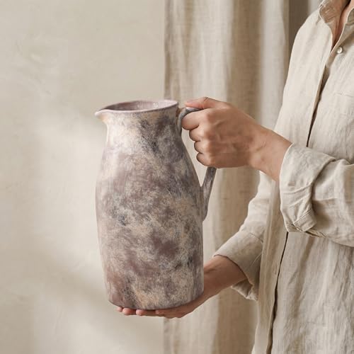 Ceramic Flower Vase with Handles,11" Neutral Tall Clay Terracotta Vases Farmhouse Table Vases with Handle Living Room Decor Rustic Pottery Pots for Home Shelf Coffee Dining Desk Fireplace - color: B-11"h-terracotta
