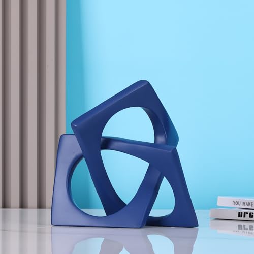 Modern Geometric Sculpture Navy Blue Knot Statue Decor, Home Blue Bookcase Centerpiece jax Decorative, Geometric Tabletop Sculpture and Figurines, For Navy Home Decor Accent, Cube Decorative Ornaments - color: Bule