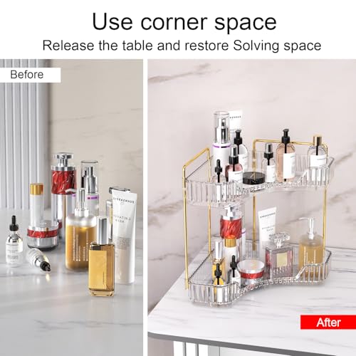 GTI 2 Tier Bathroom Counter Organizer, Multi-Function Corner Bathroom Organizer Countertop,Makeup Organizer Perfume for Dresser Vanity Tray, Spice Rack Organizer for Kitchen (Clear) - color: Clear, size: 10" x 10" x 11.7"