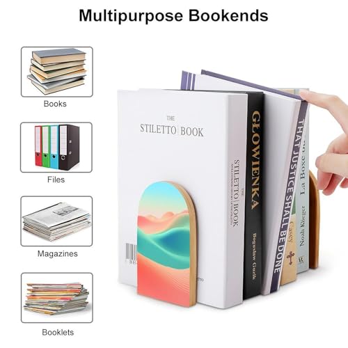 Colorful Mountains Wooden Bookends Shelves 2 PCS Minimalist Design Rolling Hills Sturdy Book Holders Desktop Organizer for Home Office Libraries - color: Color