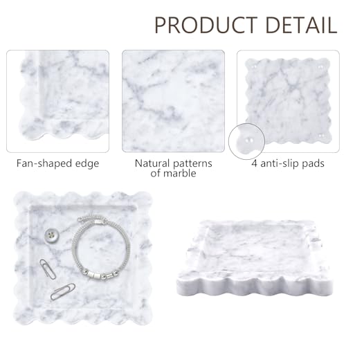 Marble Tray for Bathroom, Scalloped Tray, Marble Vanity Tray, Natural Stone Tray, Marble Tray for Kitchen Counter, Jewelry, Candle, Lotion, Countertop, Bathroom, Home Decor, Square - style: Square