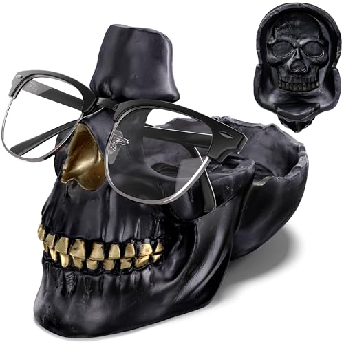 READAEER Skull Eyeglass Holder Creative Eyewear Holder Sunglasses Glasses Display Holder Keychain Resin Sculpture for Entrance Home Office Desk Bedside Table (Black) - color: Black