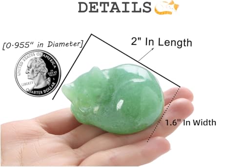 QINJIEJIE 2 Inch Green Aventurine Cat Crystals Statue Sleeping Cat Figurines Decor Gifts Healing Stone Carved Cute Kitten Polished Gemstones Reiki Sculpture Office Desk Home Room Decoration Gifts - color: G-green-green Aventurine, size: 2 inches