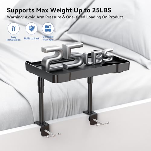 Bedside Shelf Bunk Bed Shelf Bedside Organizer Adjustable Height Top Bunk Bed Accessories Nightstand Tray with Cup Holder Clip On Bedside Table Tray Headboard Shelf Organizer College Dorm Room Black