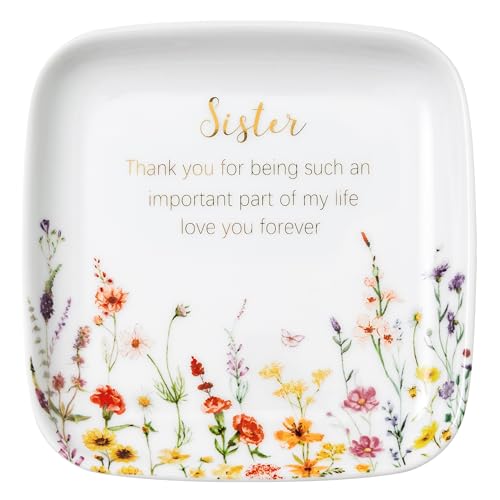 Crisky Jewelry Ring Dish for Sister Birthday Gifts, Thinking of You Gift for Sister Thanksgiving Day Christmas Graduation Gift Ideas (Love You Forever) Floral Thrinket Tray - style: Sister Thank You for Being Such an Important Part of My Life