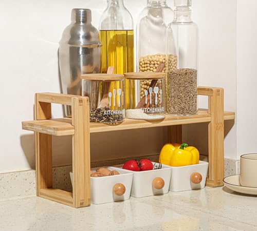 Small Adjustable Desk Bookshelf Organizer – Open Bookend Shelf Flexible to Fit as Much or as Little with Slide-in Joints | Portable, Reversible for Class, Dorm, Home Office | Bamboo - color: Bright Bamboo