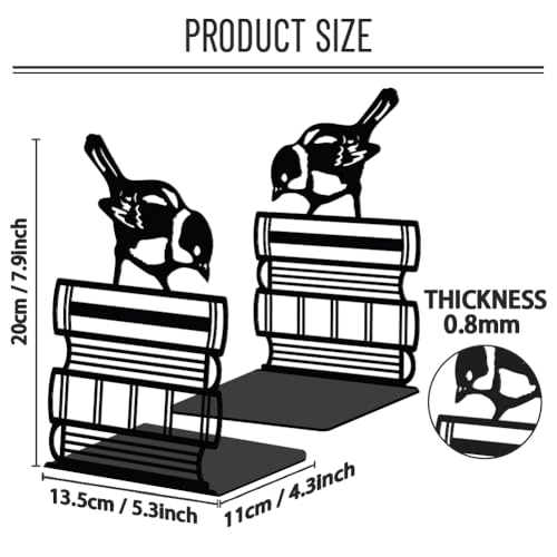 WADORN 1 Pair Sparrow Birds Books Metal Decorative Bookend for Shelves, Heavy Duty Book Ends Non-Skid Books Holder Stand Black Book Support Stoppers for Desk Bookshelf Office Home, 5.3x4.3x7.9 Inch - color: Book Bird
