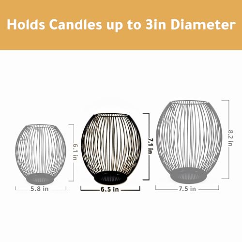 OLEEK Small Outdoor Candle Holders for Patio - Pillar Candle Holder - Black Wire Candle Holder for Table Centerpiece - Iron Lantern Decorative Candles - Farmhouse Decor Fireplace Metal Candle Holders - size: Medium (7.1-inch)