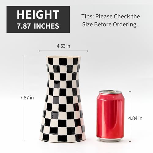 SIDUCAL Elegant Black and White Checkered Pattern Ceramic Vase – Modern Home Décor Flower Vase for Living Room, Office, Dining Room, Shelf, Entryway, Wedding, Table - color: Black and White Checkered