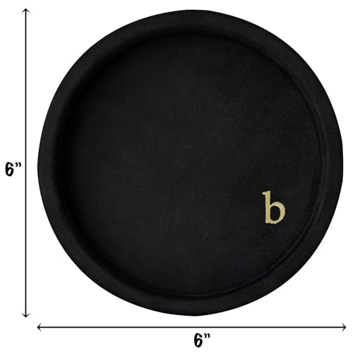 COLLECTIVE HOME - Velvet Jewelry Tray, 6" Monogrammed Jewelry Dish, Smooth Velour Display Dish for Rings, Earrings, Necklaces, Makeup, Personalized Gifts for Women (Black-b) - color: Black-b
