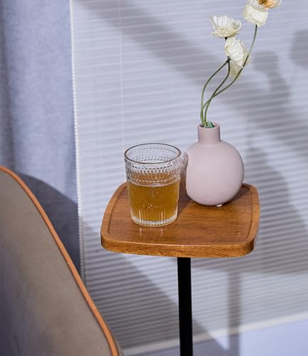 Drink Table, Small Pedestal Side Table, Cocktail Martini Tables Drink Stand, Modern Square Tiny Accent End Table with Metal Base for Small Spaces Living Room Bedroom Office Bar (Brown) - color: Nature