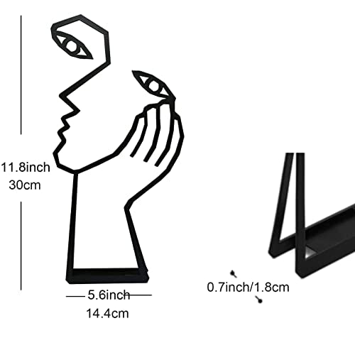 Thinker Statue Abstract Art Sculpture Home Decor, Metal Creative Face & Hand Abstract Statues for Home Office Desktop Bookshelf Decor (Metal, Black)