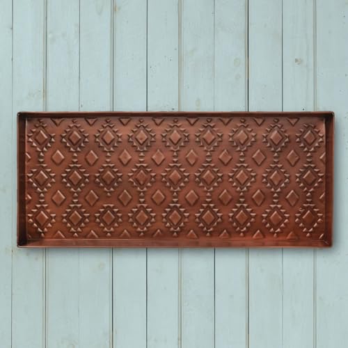 HF by LT Kilim Pattern Metal Boot Tray, 30 x 13 inches, Antique Copper Finish - color: Kilim Pattern, Antique Copper Finish