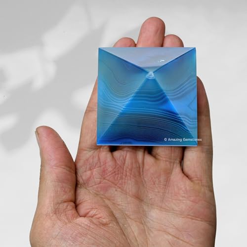 Amazing Gemstone Blue Onyx Pyramid Crystal Healing Stones - 2" Great Pyramid Figurine of Natural Stone Pyramid for Meditation, Reiki, Chakra Balancing and Crystal Pyramids Grid - color: Blue Onyx