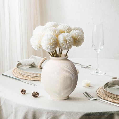 Ceramic Decorative Flower Vase - Rustic Farmhouse Boho Ceramic Vase for Home Decor, Table Centerpiece, Living Room, Bathroom, Book Shelf, Mantel Decoration, Wedding Decor (6.8" White) - color: Modern White-6.8"
