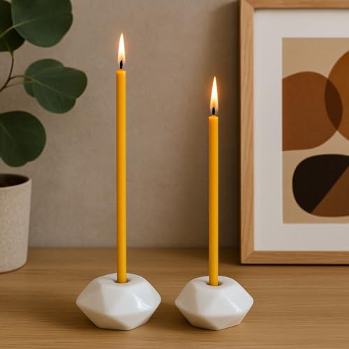 Set of 2 Small White Ceramic Candleholders for Votprof Slim Taper Candles, Durable, Modern Design