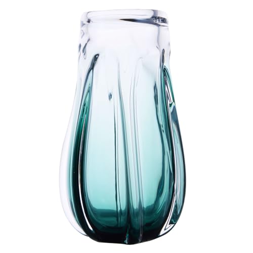 Luxury Lane Hand Blown Laine Sommerso Art Glass Vase for Home Decor 12.5 inch Tall Centerpiece Table Decoration - color: Forest Green Ombre, size: 12.5" tall