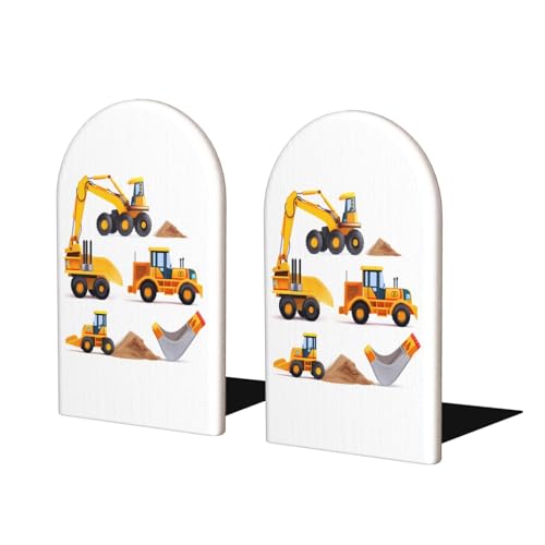 Cartoon Engineering Car L-Shaped Book Ends 1 Pair Wood Bookends Truck Book End Supports for Heavy Book Shelf Holder Home Decorative - color: Cartoon Engineering Car