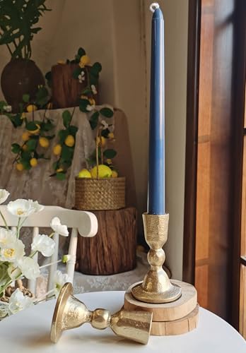 Antique Brass Iron Taper Candle Holders - Candlestick Holder for Weddings, Dining, and Parties, Candle Stand Set of 2