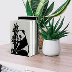 Peacoblue Metal Bookends for Shelves, Modern Decorative Heavy Duty Study Book Support Stoppers for Office, Desk, Shelf, Room 5.3"x4.3"x7.5" Cast Iron Simple Tall Bookends, 1 Pair (Panda and Bamboo) - style: Panda and Bamboo
