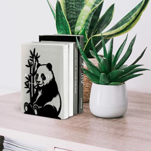 Peacoblue Metal Bookends for Shelves, Modern Decorative Heavy Duty Study Book Support Stoppers for Office, Desk, Shelf, Room 5.3"x4.3"x7.5" Cast Iron Simple Tall Bookends, 1 Pair (Panda and Bamboo) - style: Panda and Bamboo