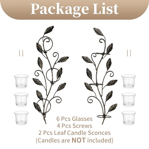 Sziqiqi Wall Sconces Candle Holder - Wall Candle Holder Black Tea Light Candle Sconce Vintage Wall Sconce Set of 2 for Living Room Wall Mount Candle Sconces for Bathroom Dining Room