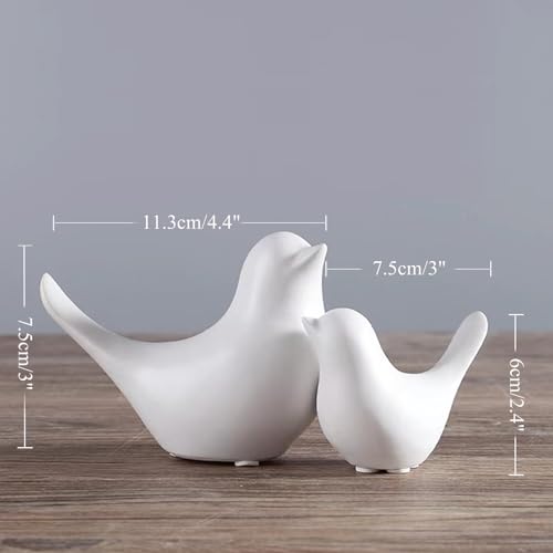 2 Pieces Decor Ceramic Bird Figurines Small Bird Statues Home Decor Modern Style Figurine Decor for Living Room,Bedroom,Desk,Bookshelf,Shelf,Coffee Table, Fireplace Mantel (White) - color: White