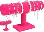 ChezMax Necklace Jewelry Display Jewelry Stand Hovering T-Bar Bracelet Holder for Home Organization - color: E-Rose Red Velvet-2PCS