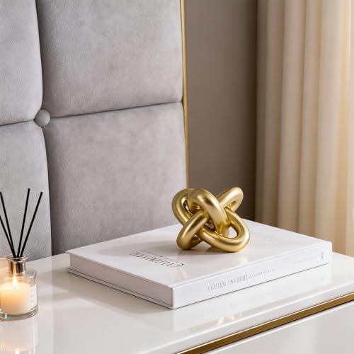 Golden Knot Statue, Three Knot Sculpture Home Decor Accents, Knot Sculptures and Statues for Rustic Coffee Table Living Room Dining Table Entryway Entrance Shelf Small Decorations and Accessories - color: Gold