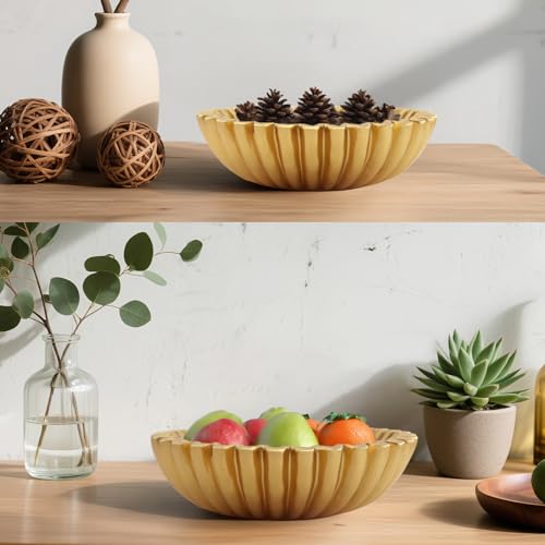 Large Modern Decorative Ruffle Bowl for Home Decor Fruit Bowl Organic Catch All Key Kitchen Entryway Shelf Coffee Table,Gold - color: Gold