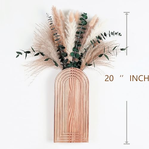 Set of 2 Wooden Vases with Pampas Grass and Eucalyptus – Boho Decor for Living Room, Modern Farmhouse Entryway or Bathroom, Rustic Art for Home Decoration - style: A