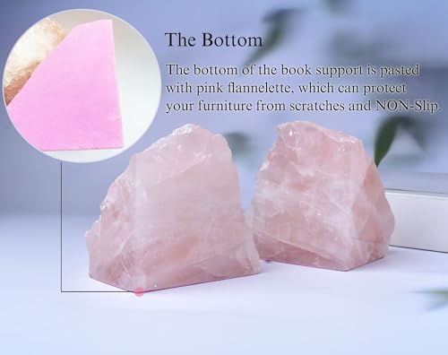 Rose Quartz Bookends Heavy Duty Pink Healing Crystal Stone Book Holders Decorative Book Ends Office Home Decor Small 1 Pair 2-3 Lbs - color: Rose Quartz, size: 2-3 pound