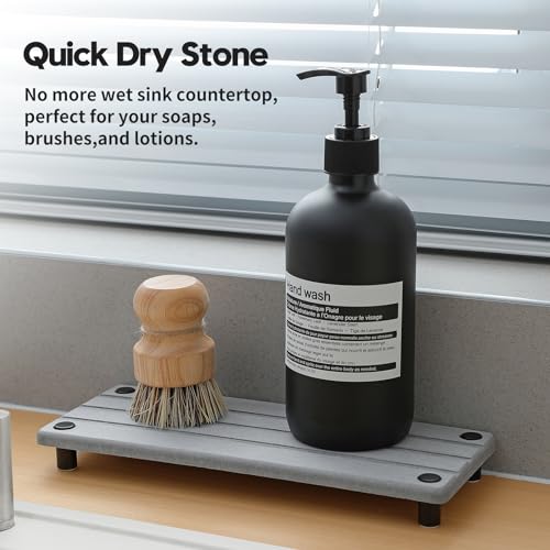 Razborci Fast Stone Drying Tray Diatomite Sponge Holder Mat, Kitchen Sink Organizer Sink Caddy, Kitchen & Bathroom Counter Makeup Vanity Dispenser Toothbrush Bottle Soap Dish Rack,Light Gray, 10" x 4" - color: 1. Gray, size: 10" x 4" x 1"
