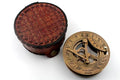 Brass Compass - Antique Brass Sundial Compass Marine Boat Gift Pocket Sun Dial in Box Nautical Marine Gift Sun Clock Pirate Ship Replica Watch - color: Red/Gold