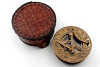 Brass Compass - Antique Brass Sundial Compass Marine Boat Gift Pocket Sun Dial in Box Nautical Marine Gift Sun Clock Pirate Ship Replica Watch - color: Red/Gold