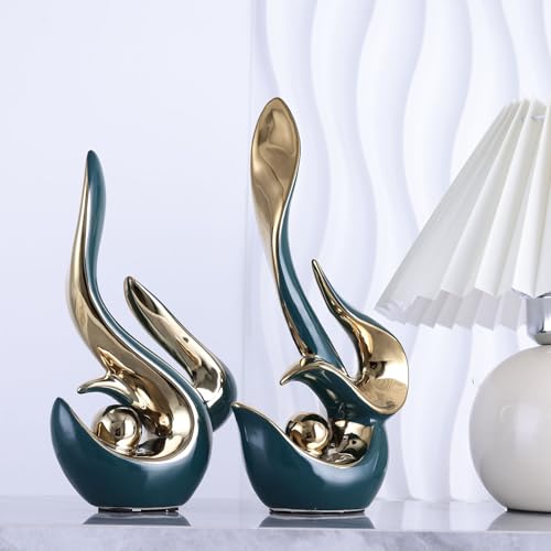XMGZQ Mid Century Modern Abstract Art Home Decor Accent,Porcelain Statues for Living Room Coffee Table Centerpieces for Dining Room,Ceramic Sculptures and Gold Knick Knacks for TV Stand Decor (Green) - color: Green