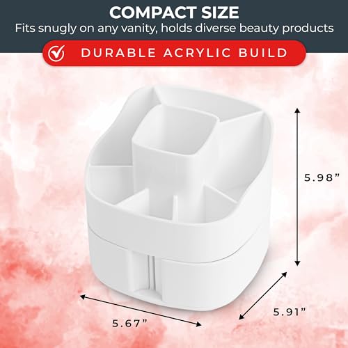 Masirs 360° Rotating Makeup Organizer – Small Acrylic Cosmetic Storage Caddy, 5 Compartments, Mini Lazy Susan for Vanity, Bathroom, Skincare, Brushes & Lipsticks, Square White - color: Square White
