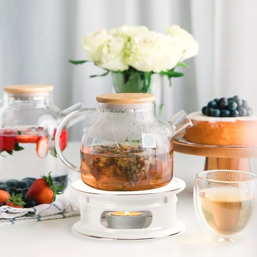 KAYCROWN Teapot Warmer, Ceramic Tea Warmer with Tealight Holder, Teapot Heater for Heating Coffee, Milk, Tea Light Heater, Candle Warmer (White)