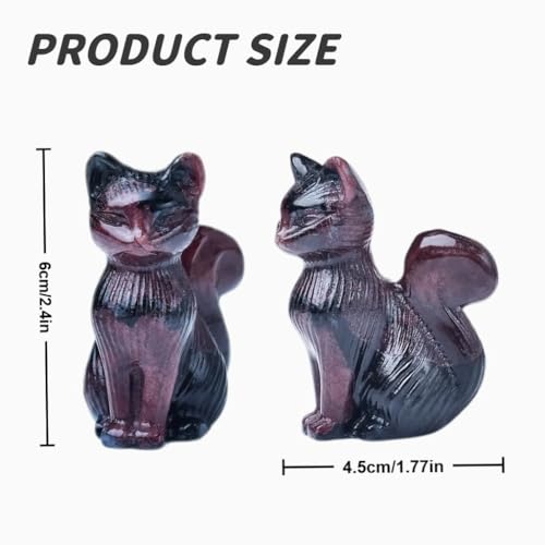 Natural Garnet Crystal Cat Statue 2.4 Inch - Handmade Healing Sculpture, Lucky Guardian Pocket Statue for Reiki Meditation, Office & Home Decoration Gift - color: Garnet